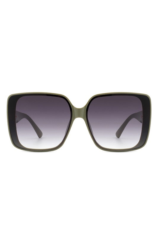 Square Retro Fashion Flat Top Women Sunglasses Olive OneSize by Cramilo Eyewear | Fleurcouture