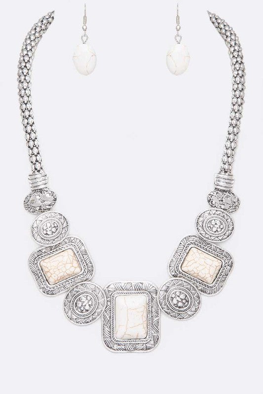 Square Stone Necklace Set White O/S by LA Jewelry Plaza | Fleurcouture