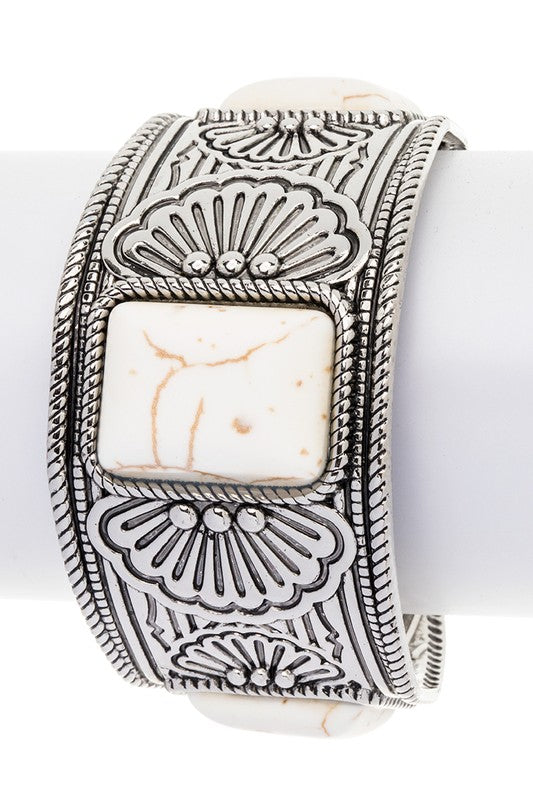 Square Stone Western Open Cuff White O/S by LA Jewelry Plaza | Fleurcouture