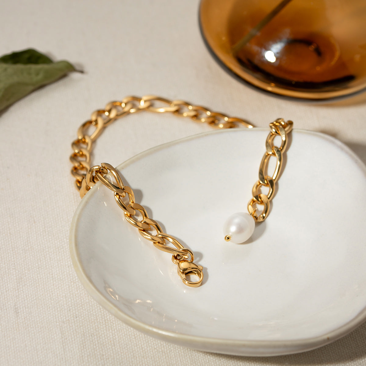 Stainless Steel Chain Pearl Anklet Bracelet Gold One Size Shoes & Bags by Trendsi | Fleurcouture