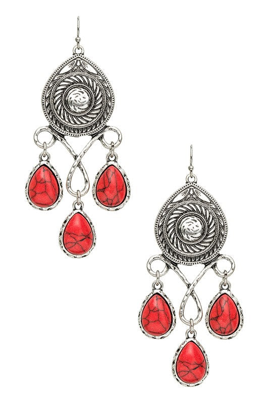 Stone Drop Chandelier Western Earrings Red O/S by LA Jewelry Plaza | Fleurcouture