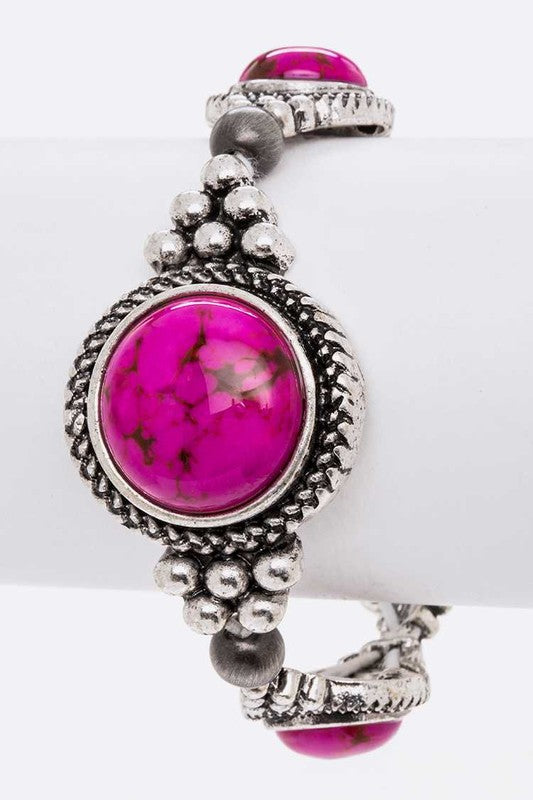 Stone Station Western Stretch Bracelet SILVER/FUCHSIA O/S by LA Jewelry Plaza | Fleurcouture