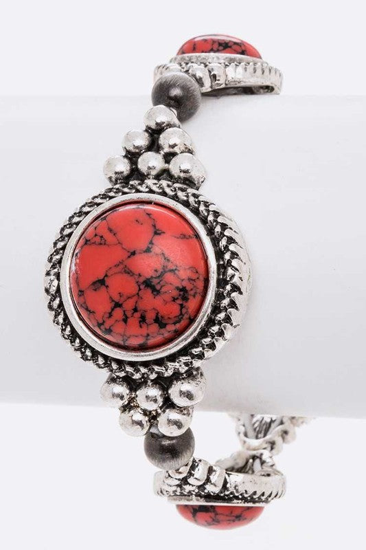 Stone Station Western Stretch Bracelet SILVER/RED O/S by LA Jewelry Plaza | Fleurcouture