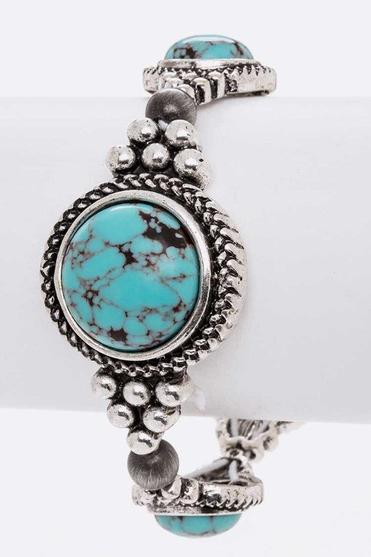 Stone Station Western Stretch Bracelet Silver/Turquoise O/S by LA Jewelry Plaza | Fleurcouture