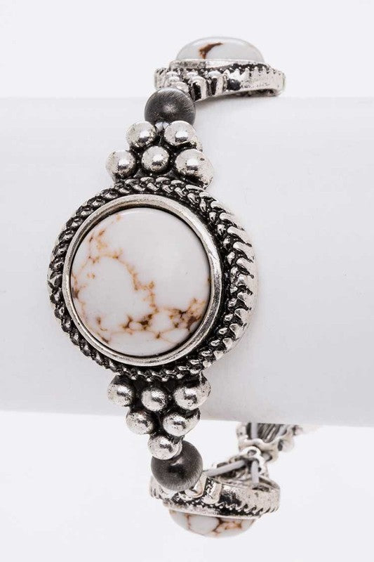 Stone Station Western Stretch Bracelet Silver/White O/S by LA Jewelry Plaza | Fleurcouture