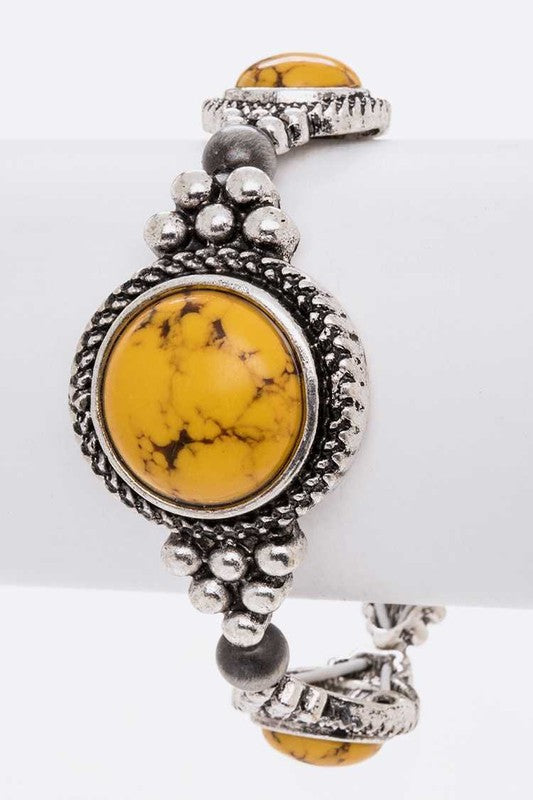 Stone Station Western Stretch Bracelet SILVER/YELLOW O/S by LA Jewelry Plaza | Fleurcouture