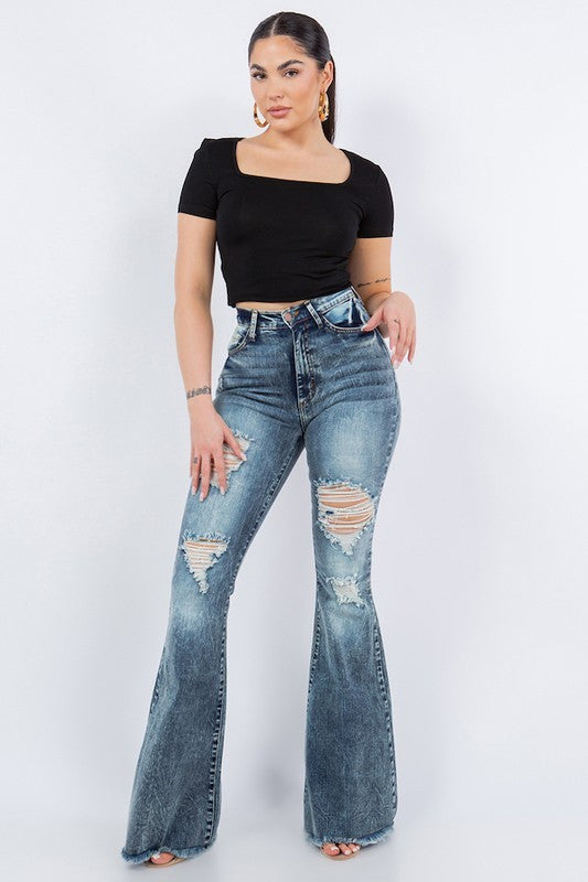 Storm Bell Bottom Jean- 32" Inseam Blue by GJG Denim | Fleurcouture
