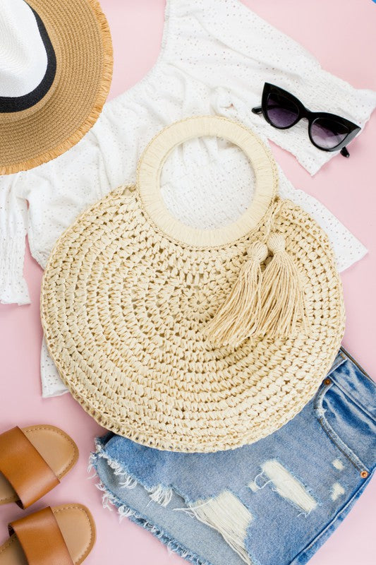 Straw Tassel O-Ring Tote OneSize by Aili&