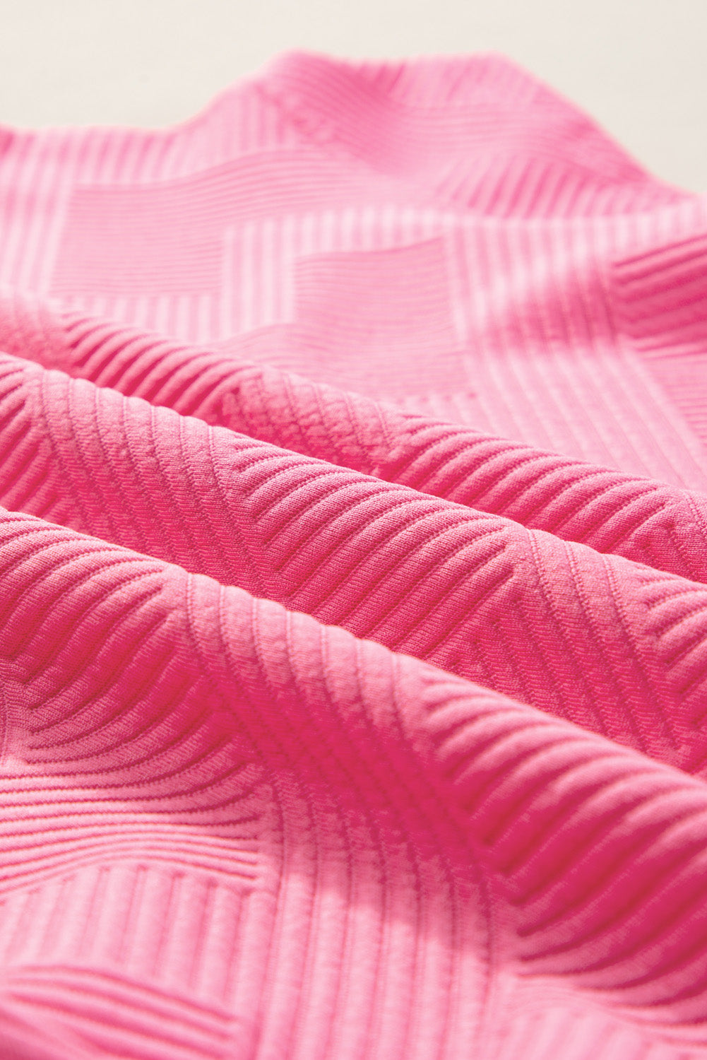 Strawberry Pink Textured Loose Fit T Shirt and Drawstring Pants Set 95%Polyester+5%Elastane Two Piece Sets/Pant Sets by Fleurcouture | Fleurcouture