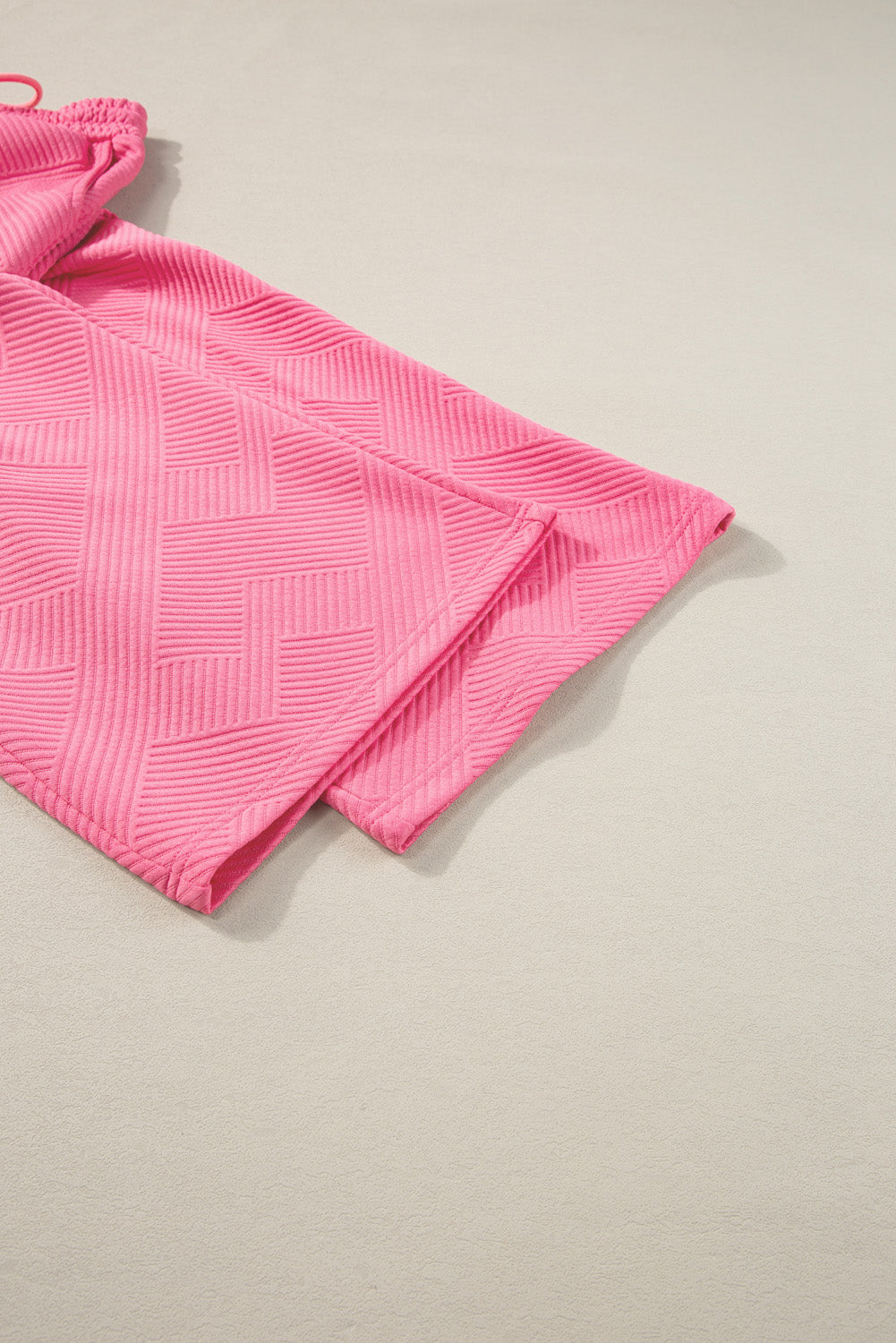 Strawberry Pink Textured Loose Fit T Shirt and Drawstring Pants Set 95%Polyester+5%Elastane Two Piece Sets/Pant Sets by Fleurcouture | Fleurcouture