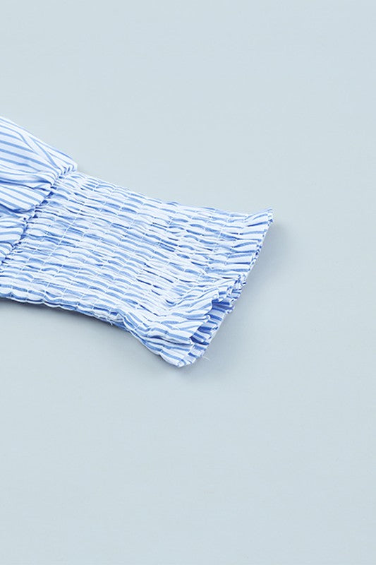 Stripe Smocked shirred oversized shirt blouse one color by EG fashion | Fleurcouture