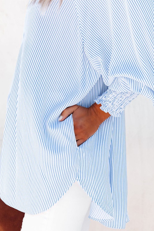 Stripe Smocked shirred oversized shirt blouse one color by EG fashion | Fleurcouture