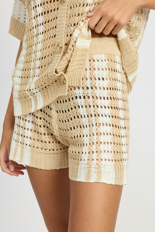 STRIPED CROCHET SHORTS NATURAL STRIPE by Emory Park | Fleurcouture