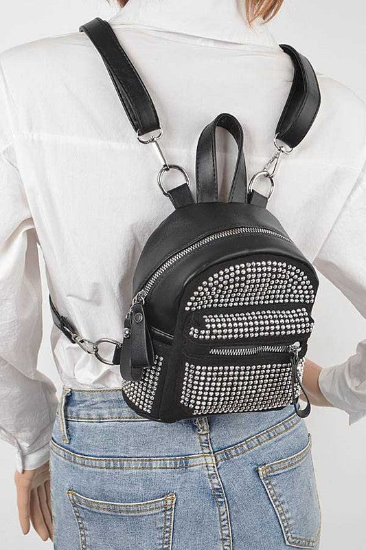 Studded Small Fashion Backpack Black O/S by Artini Accessories | Fleurcouture