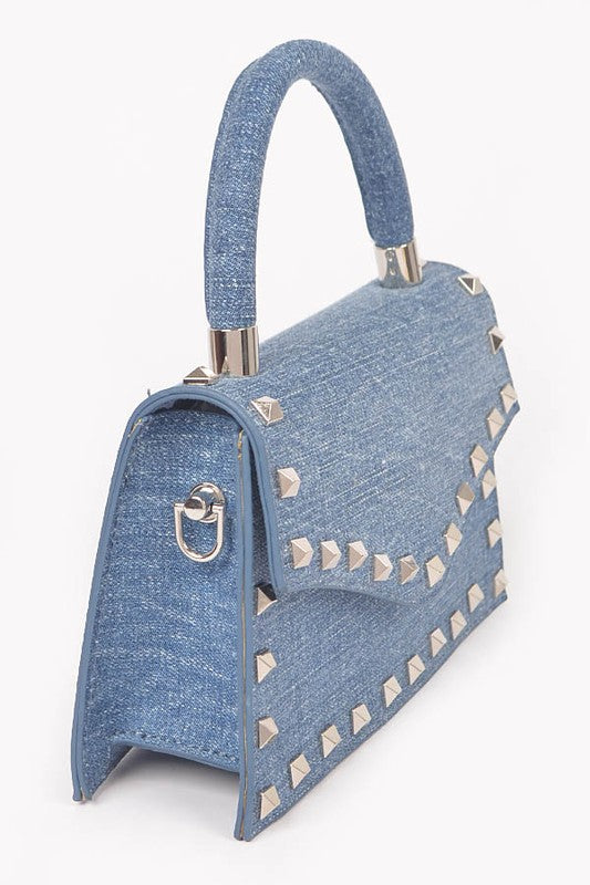 Studded Top Handle Denim Swing Bag O/S by Artini Accessories | Fleurcouture