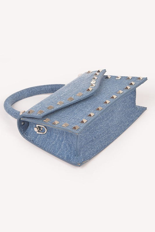Studded Top Handle Denim Swing Bag O/S by Artini Accessories | Fleurcouture