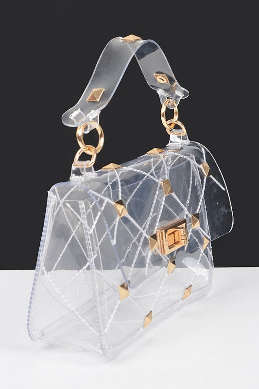 Studded Transparent Stadium Bag CLEAR O/S by Artini Accessories | Fleurcouture