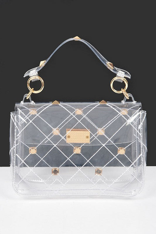 Studded Transparent Stadium Bag CLEAR O/S by Artini Accessories | Fleurcouture