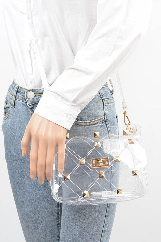 Studded Transparent Stadium Bag CLEAR O/S by Artini Accessories | Fleurcouture