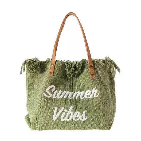 Summer Vibes Tote Handbag Purse Beach Totes Sage 1 by Dani & Em | Fleurcouture