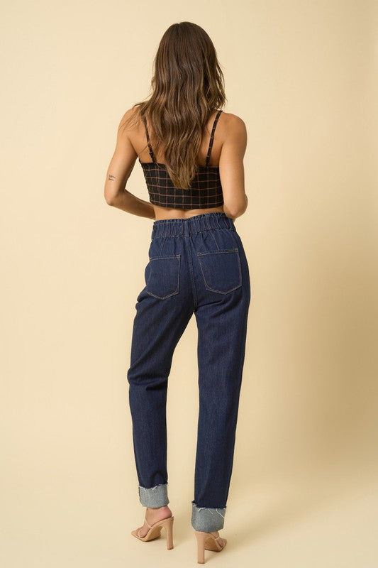 Super High Rise Roll Up Slouch Jeans DARK by Denim Lab USA | Fleurcouture