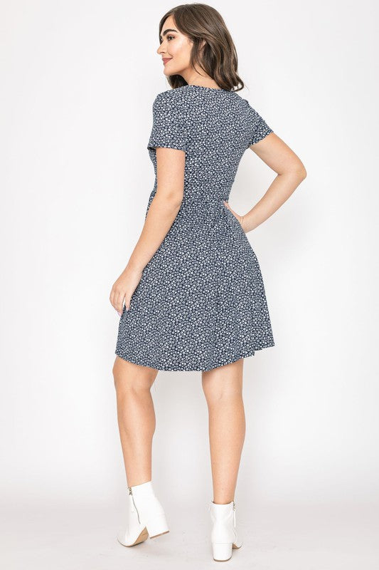 Surplice Ditsy Floral Midi Dress Navy by EG fashion | Fleurcouture