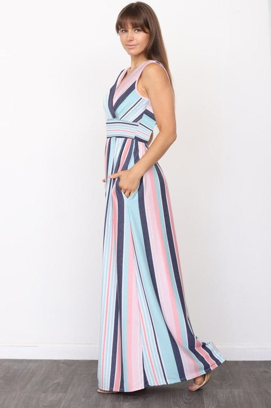 Surplice Stripe Maxi Dress by EG fashion | Fleurcouture
