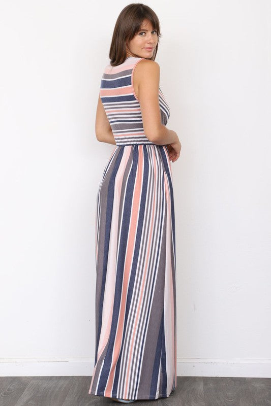 Surplice Stripe Maxi Dress by EG fashion | Fleurcouture