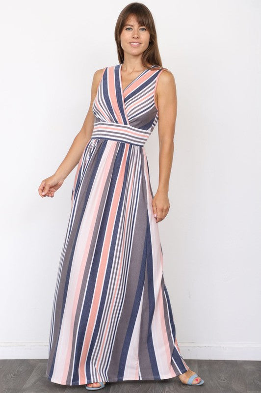 Surplice Stripe Maxi Dress by EG fashion | Fleurcouture