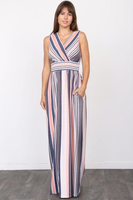 Surplice Stripe Maxi Dress by EG fashion | Fleurcouture