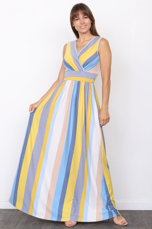 Surplice Stripe Maxi Dress by EG fashion | Fleurcouture