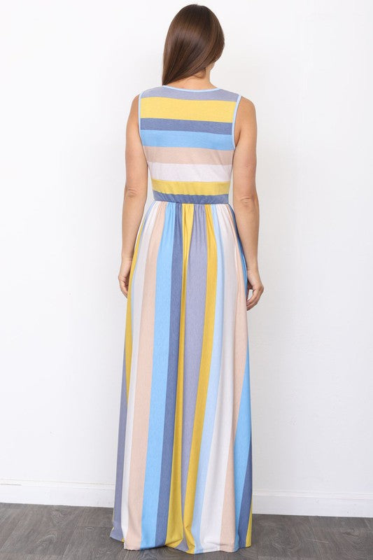 Surplice Stripe Maxi Dress by EG fashion | Fleurcouture