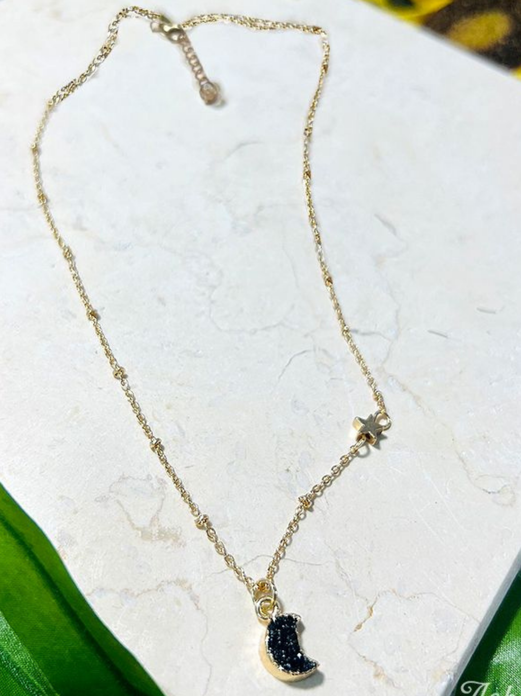 TALKING TO THE MOON IRIDESCENT DRUZY QUARTZ PENDANT GOLD NECKLACE, BLACK Black One Size Necklace by Grace & Emma | Fleurcouture