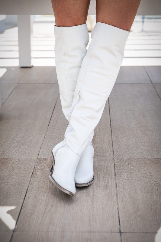 Tall Leather Western Boot White 7 by Miami Shoe Wholesale | Fleurcouture