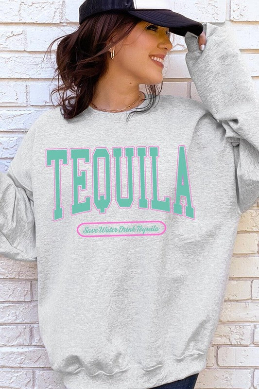 Tequila Drink Oversized Graphic Fleece Sweatshirts ASH S by Color Bear | Fleurcouture