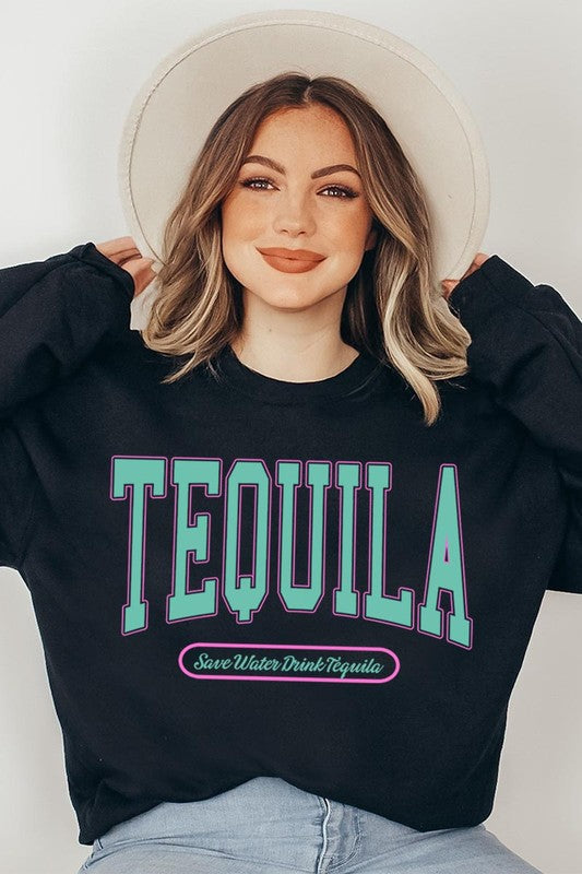 Tequila Drink Oversized Graphic Fleece Sweatshirts BLACK S by Color Bear | Fleurcouture