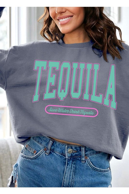 Tequila Drink Oversized Graphic Fleece Sweatshirts CHARCOAL S by Color Bear | Fleurcouture
