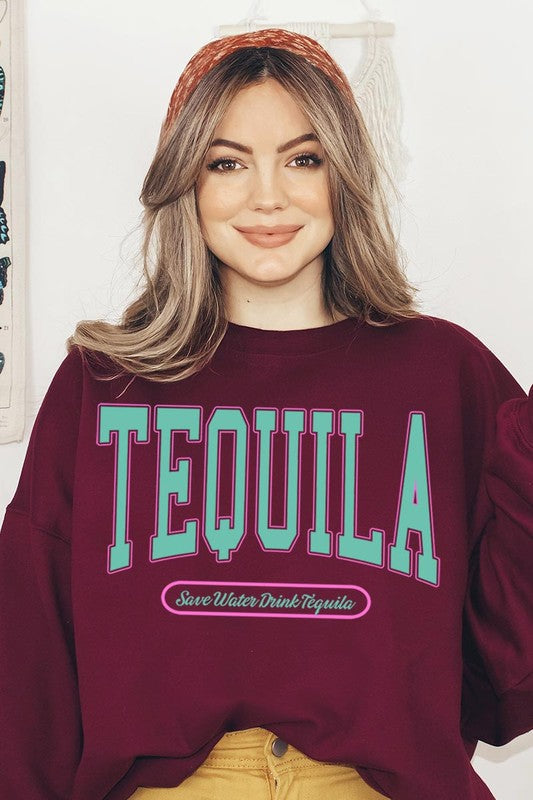 Tequila Drink Oversized Graphic Fleece Sweatshirts MAROON S by Color Bear | Fleurcouture