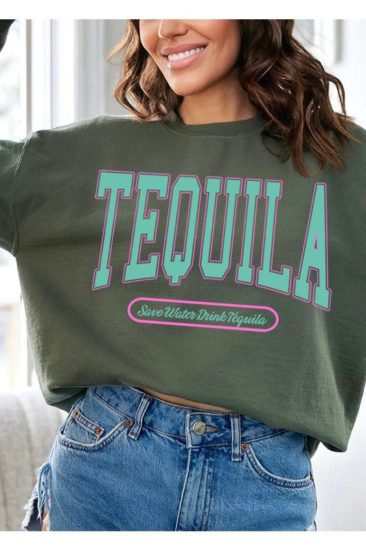 Tequila Drink Oversized Graphic Fleece Sweatshirts MILITARY GREEN S by Color Bear | Fleurcouture