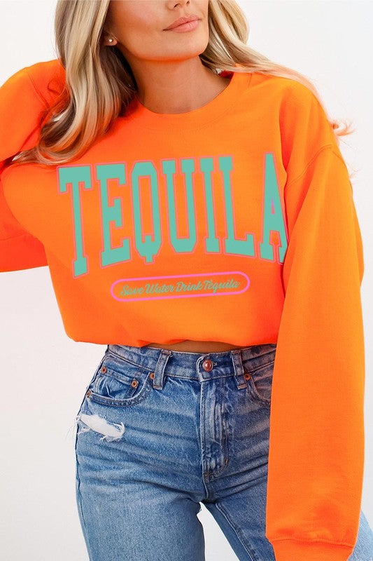 Tequila Drink Oversized Graphic Fleece Sweatshirts ORANGE S by Color Bear | Fleurcouture
