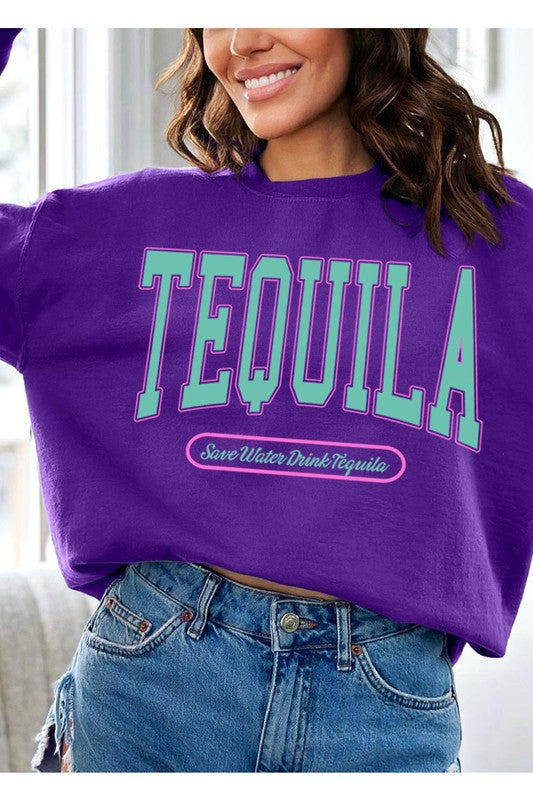 Tequila Drink Oversized Graphic Fleece Sweatshirts PURPLE S by Color Bear | Fleurcouture