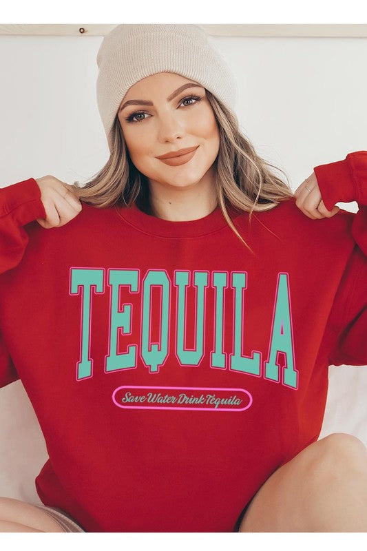 Tequila Drink Oversized Graphic Fleece Sweatshirts RED S by Color Bear | Fleurcouture