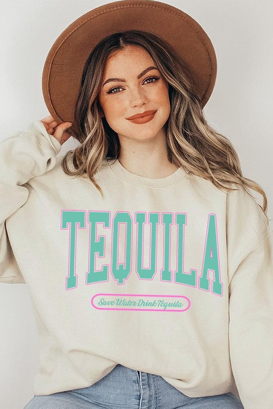 Tequila Drink Oversized Graphic Fleece Sweatshirts SAND S by Color Bear | Fleurcouture