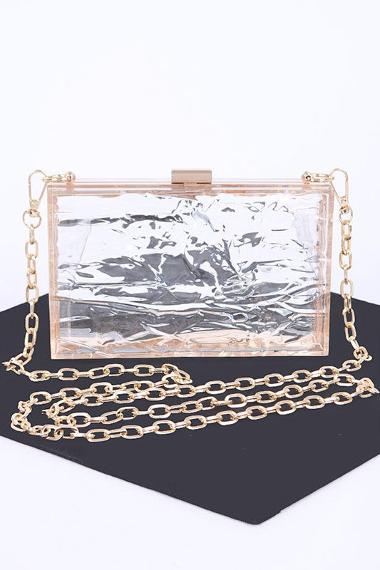 Textured Acrylic Transparent Box Clutch CLEAR O/S by Artini Accessories | Fleurcouture