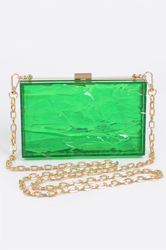Textured Acrylic Transparent Box Clutch Green O/S by Artini Accessories | Fleurcouture