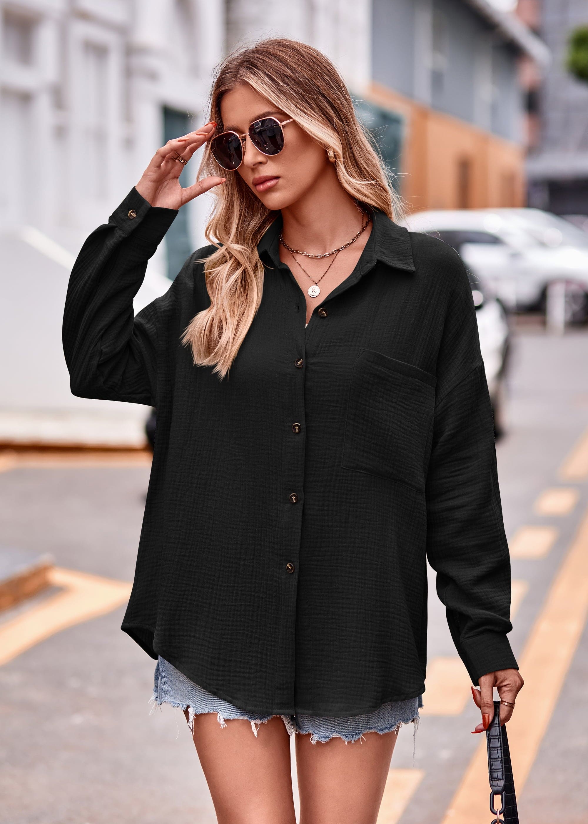 Textured Dropped Shoulder Longline Shirt by Trendsi | Fleurcouture