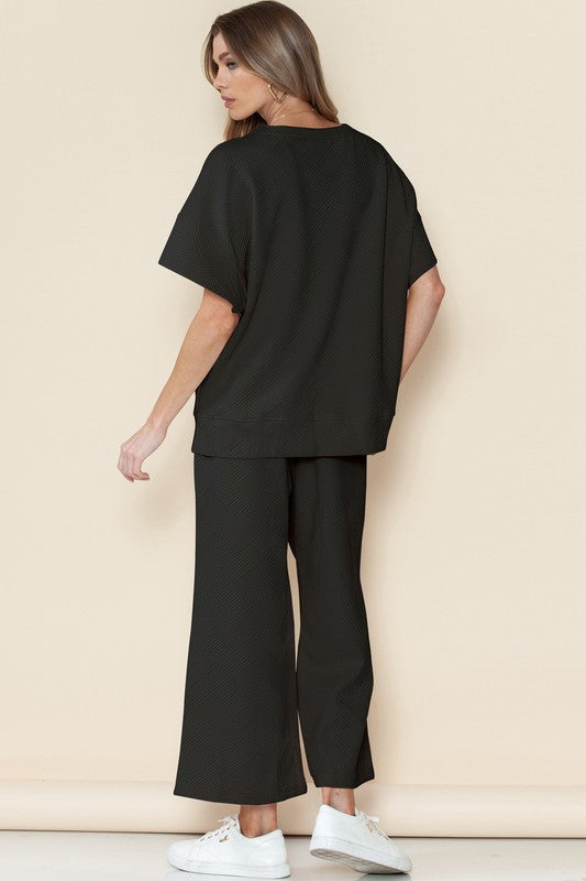 Textured T Shirt and Drawstring Pants Set by SHEWIN INC. | Fleurcouture
