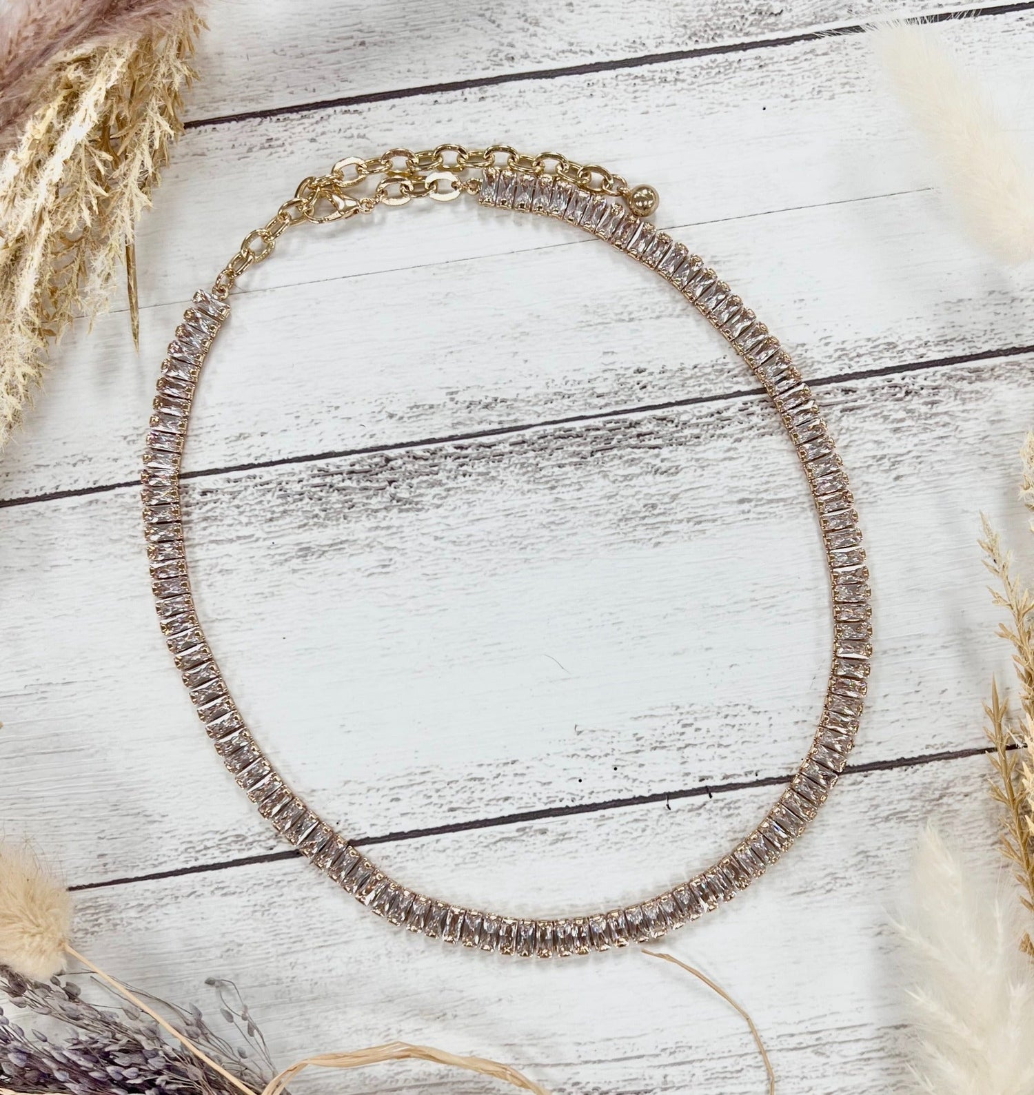 The Clementine Crystal Choker Necklace Gold One Size Necklace by Grace & Emma | Fleurcouture