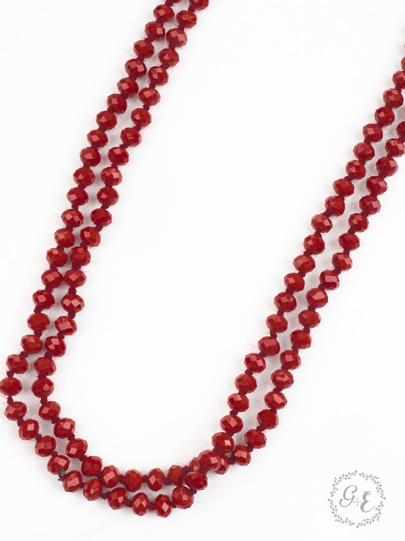 The Essential 60" Double Wrap Beaded Necklace, Crimson 8mm Red One Size Necklace by Southern Grace | Fleurcouture