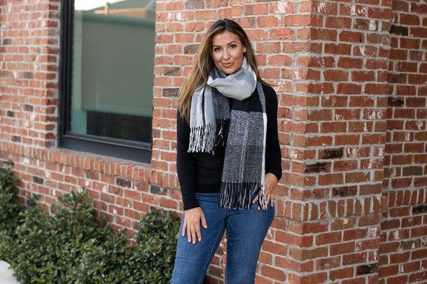 The Fallon Colorful Plaid Scarf Gray and Black OneSize by Julia Rose | Fleurcouture